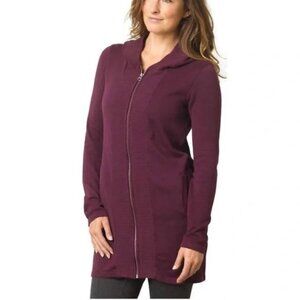 Prana Misha Duster Hooded Full Zip Cardigan Women’s M Black Plum Organic Cotton